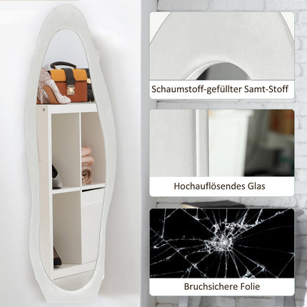 Standing full-length mirror, 50x160 cm, velvet frame, white