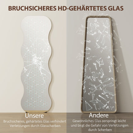 Ganzkörperspiegel, rahmenlos, Holzfuß, Wellenform, Schwarz