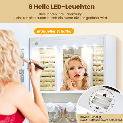 Šperkovnice s celopostavovým zrcadlem a LED osvětlením