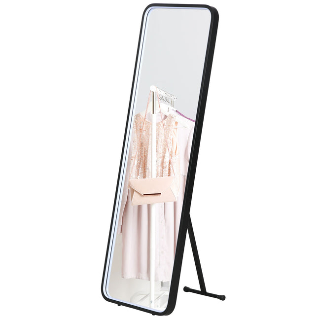 Dimmbarer LED-Ganzkörperspiegel, Touch-Schalter, Schwarz, 46x146 cm