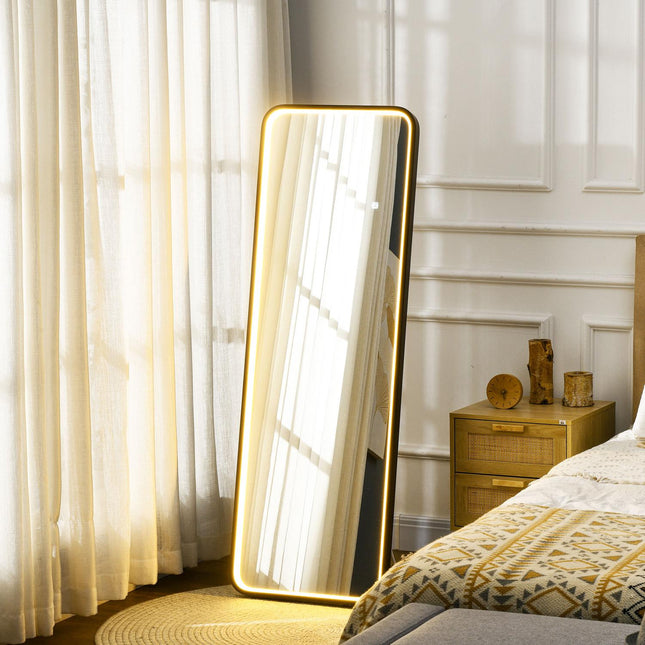 Dimmbarer LED-Ganzkörperspiegel, Touch-Schalter, Schwarz, 46x146 cm