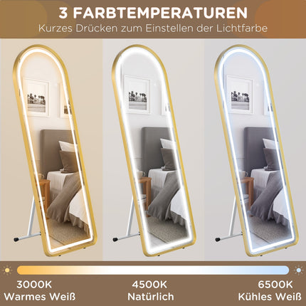 LED-Ganzkörperspiegel, dimmbarer Garderobenspiegel, Berührungsschalter, Gold