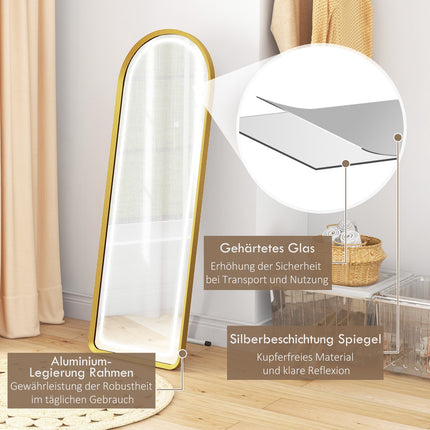 LED-Ganzkörperspiegel, dimmbarer Garderobenspiegel, Berührungsschalter, Gold
