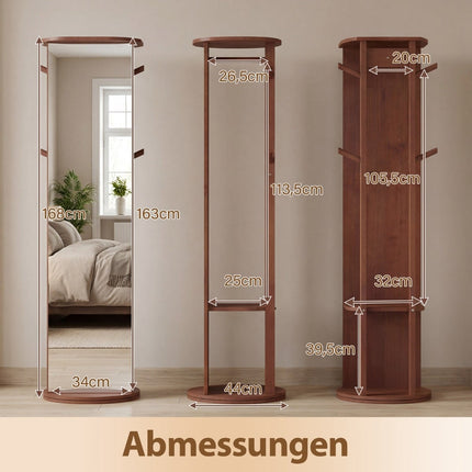 Ganzkörperspiegel mit drehbarem Ständer, Nussbaum, 2 Stangen