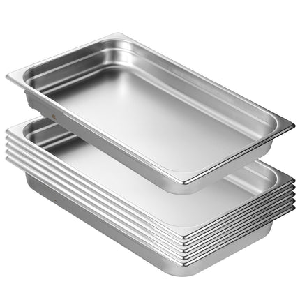 Full-Size Stainless Steel Steam Table Pans, 6-Pack, 2.5-In Deep