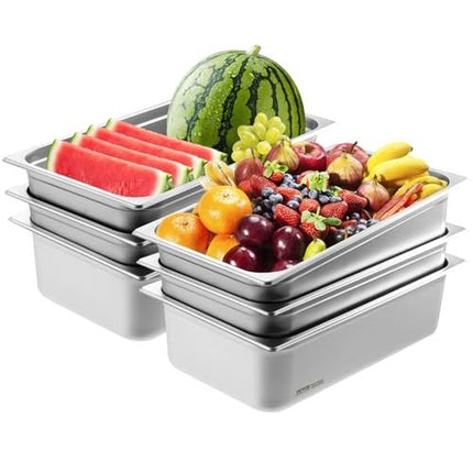 Full-Size Steam Table Pans, 6-Pack Stainless, 6-In Deep