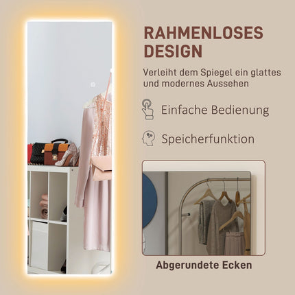 Standspiegel mit LED-Beleuchtung, Touch-Steuerung, 40x120 cm
