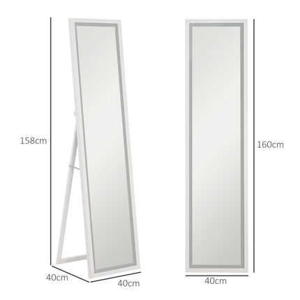Full-length mirror with LED, Touch Control, White, 40 x 160 cm