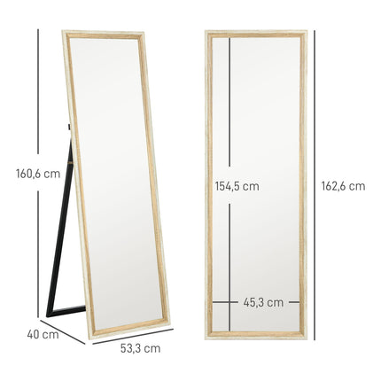 Spiegel op ware grootte, MDF-frame, onbreekbare folie, 162,6 x 53,3 cm, natuurlijk hout