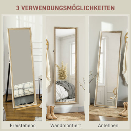 Spiegel op ware grootte, MDF-frame, onbreekbare folie, 162,6 x 53,3 cm, natuurlijk hout