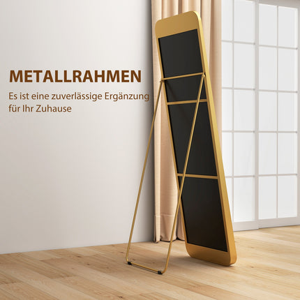 Ganzkörperspiegel, freistehend, neigbar, Metallrahmen, MDF, 160 x 50 cm, goldfarben