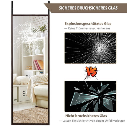 Ganzkörper-Wandspiegel mit höhenverstellbaren Aufhängehaken 36,5 x 1,5 x 107 cm braun