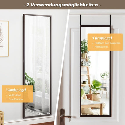 Ganzkörper-Wandspiegel mit höhenverstellbaren Aufhängehaken 36,5 x 1,5 x 107 cm braun