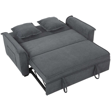 Futon Sofa Bed, Adjustable Backrest, 2 Seater, Dark Gray, 2 Pillows