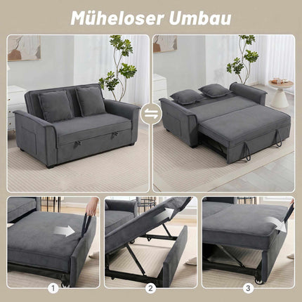 Futon Sofa Bed, Adjustable Backrest, 2 Seater, Dark Gray, 2 Pillows