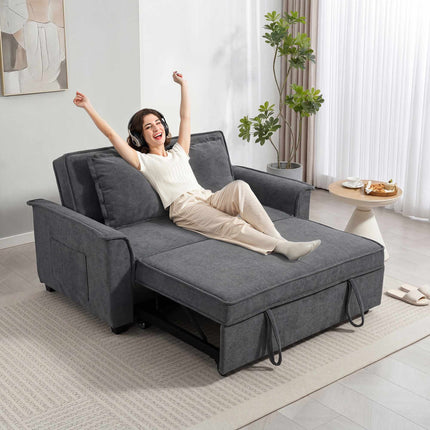 Futon Sofa Bed, Adjustable Backrest, 2 Seater, Dark Gray, 2 Pillows