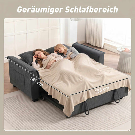 Futon Sofa Bed, Adjustable Backrest, 2 Seater, Dark Gray, 2 Pillows