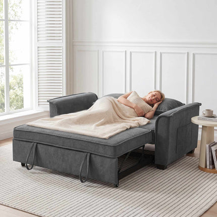 Futon Sofa Bed, Adjustable Backrest, 2 Seater, Dark Gray, 2 Pillows