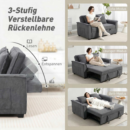 Futon Sofa Bed, Adjustable Backrest, 2 Seater, Dark Gray, 2 Pillows