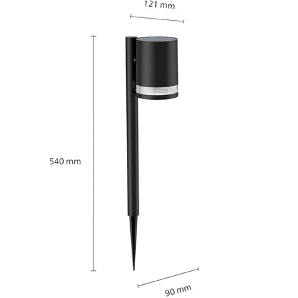 Lampe de jardin Fyce à cellule solaire droite LED ultra-efficace 200 lm Noir