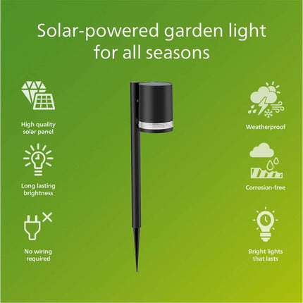 Lampe de jardin Fyce à cellule solaire droite LED ultra-efficace 200 lm Noir