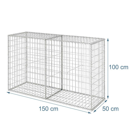 Galvanised Steel Gabion Basket, 150x50x100 cm, Silver