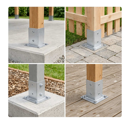 Galvanised Steel Post Supports, 4 Pack – Silver, 90x150 mm