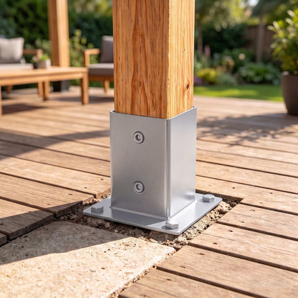 Galvanised Steel Post Supports, 4 Pack – Silver, 90x150 mm