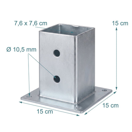Galvanised Steel Post Supports, 4pc Set – 70x70 mm
