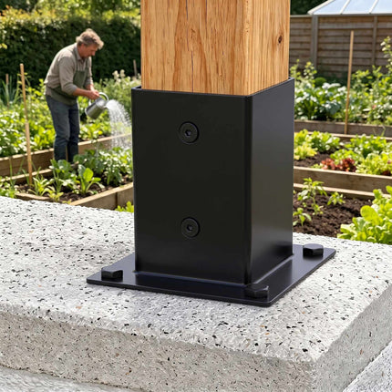 Galvanised Steel Post Supports, 4pc Set, Black, 90x150 mm