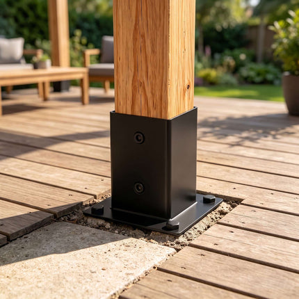 Galvanised Steel Post Supports, 4pc Set, Black, 90x150 mm
