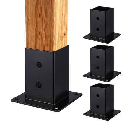 Galvanised Steel Post Supports, Black, 4-Pack, 70x150 mm