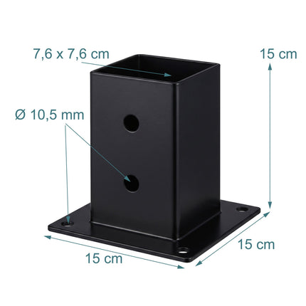 Galvanised Steel Post Supports, Black, 4-Pack, 70x150 mm