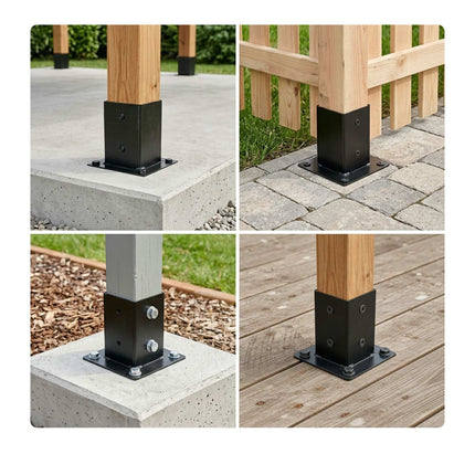 Galvanised Steel Post Supports, Black, 4-Pack, 70x150 mm