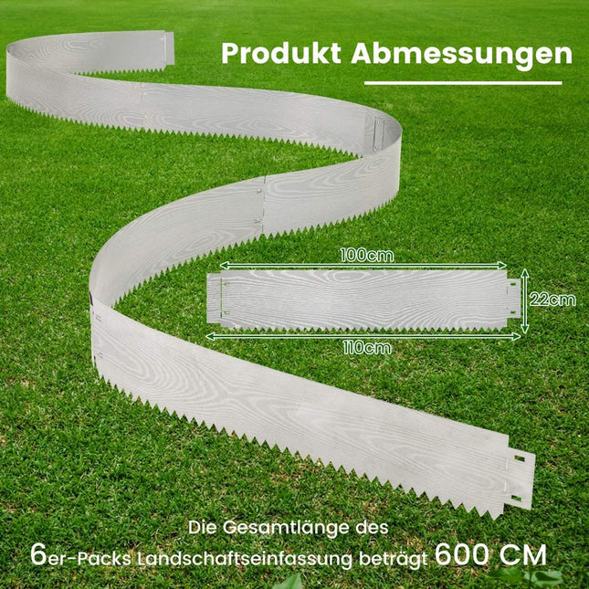 Verzinkte Metall-Gartenumrandung, 6-teilig, 110 x 22 cm
