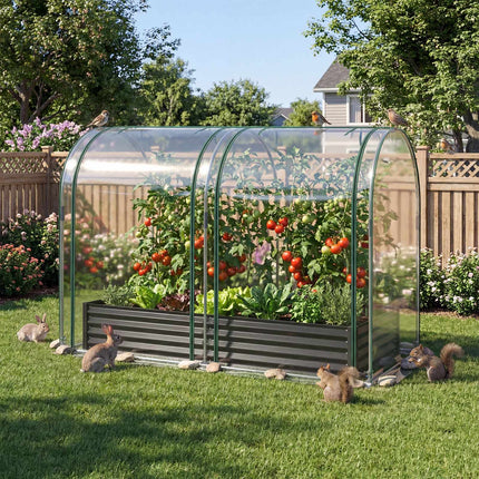 Verhoogd tuinbed van gegalvaniseerd staal, 180x90x30 cm, met kasafdekking.