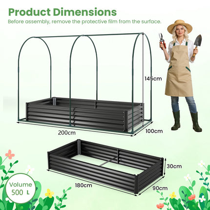 Verhoogd tuinbed van gegalvaniseerd staal, 180x90x30 cm, met kasafdekking.