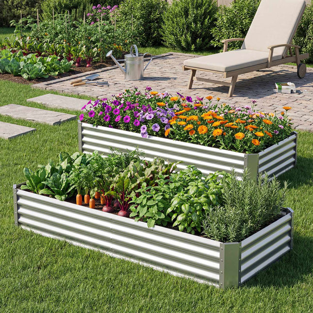Erhöhtes Gartenbeet aus verzinktem Stahl 180 x 90 x 30 cm, offener Boden