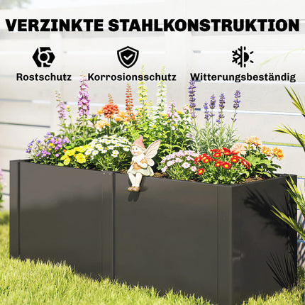 Galvanized Steel Raised Garden Bed, 150x53x55 cm, Black