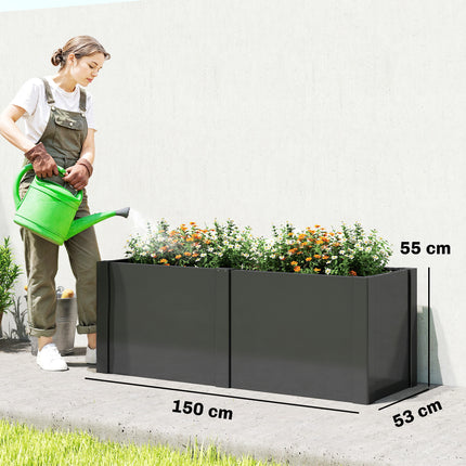 Galvanized Steel Raised Garden Bed, 150x53x55 cm, Black