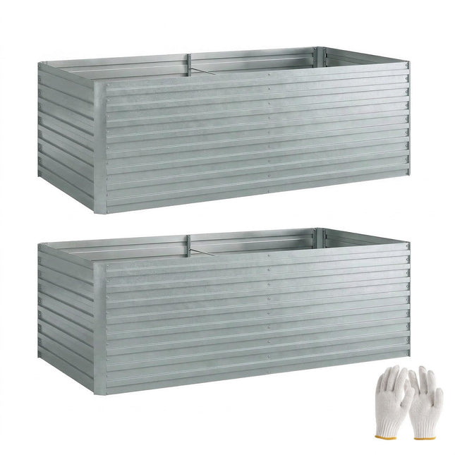 Hochbeet-Set aus verzinktem Stahl, 180x90x60 cm, Silber