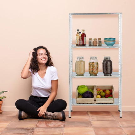 Galvanized metal shelf with 4 shelves