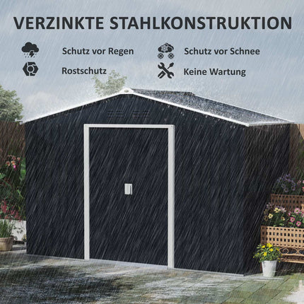 Galvanized steel garden shed, 4.9 m², weatherproof and lockable