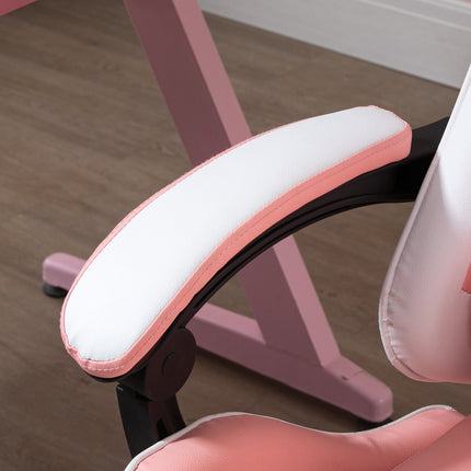 Gamestoel, Computerstoel, Ergonomische Bureaustoel Met Hoofdsteun, Lendenkussen, In Hoogte Verstelbaar, 360° Draaibaar, Roze + Wit