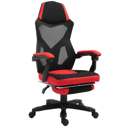 Gaming Stuhl - Ergonomischer Bürostuhl mit Fußstütze, schwarz-rot