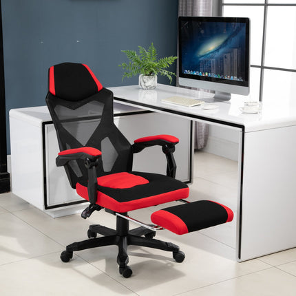 Gaming Stuhl - Ergonomischer Bürostuhl mit Fußstütze, schwarz-rot