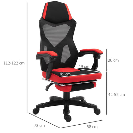Gaming Stuhl - Ergonomischer Bürostuhl mit Fußstütze, schwarz-rot