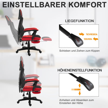 Gaming Stuhl - Ergonomischer Bürostuhl mit Fußstütze, schwarz-rot