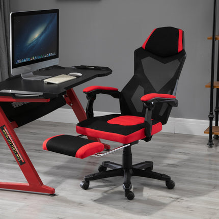 Gaming Stuhl - Ergonomischer Bürostuhl mit Fußstütze, schwarz-rot
