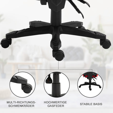 Gaming Stuhl - Ergonomischer Bürostuhl mit Fußstütze, schwarz-rot
